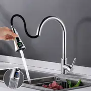 ACA Temperature Display Kitchen Tap 2 Modes Pull Out Kitchen Sink Mixer Tap Swivel Chrome Faucet