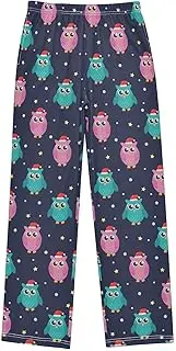 [ZZXXB] Owl with Xmas Hat Snow Boys Long Pants Soft Trousers Elastic Waist Kids Lounge Bottoms with Pockets S-XL