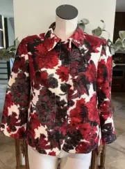 Talbots Women’s 8 Red Floral Snap Front 3/4 Sleeve Jacket i