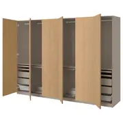PAX / STORKLINTA wardrobe combination, grey-beige/oak effect, 300x60x201 cm