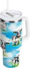 RPLIFE Cute Cows Sky Blue Coffee Tumbler, Stainless Steel Coffee Mug, Insulated Cup with Straw, Tumbler for Men