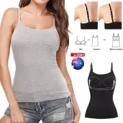 Women's Basic Spaghetti Strap Cami Camisole with Built-in Bra Tank Top Layering