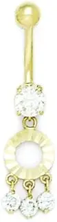 [Generic] 14ct Yellow Gold CZ 14 Gauge Dangling Circle Drop Body Jewelry Belly Ring Measures 37x9mm Jewelry Gifts for Women