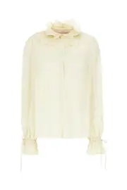 Valentino Ruffled Collar Button-Up Shirt IT40,IT44,IT42 White
