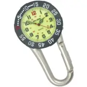 FIRST HAND HEALTHCARE CARABINER CLIP BELT WATCH SILVER LUMO FACE ROTATING BEZEL
