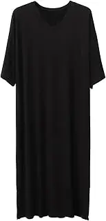 [ASHER FASHION] Mens Nightshirt Cotton Modal Nightgown V Neck Short Sleeve PJ Soft Long Sleepwear Loose Pajamas Sleep Shirt
