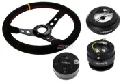 NRG 350 3" Deep Steering Wheel Suede Yellow 190H Hub Gen2 Black Release Lock LB