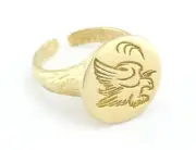 Eagle Bird Bark Textured Band Round Ring Adjustable Ring Raw brass 4888