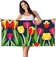 HTTUP Colorful Tulips Pattern Print Quick Dry Beach Towel Lightweight Oversized for Adults for Travel and Pool Towels