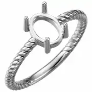 Sterling Silver Oval Cabochon Cut Solitaire Ring Setting - Rope Style Ring Mount