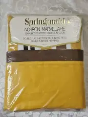 Vintage Springmaid Marvelaire Double Flat Sheet Gold Brown Black White Striped
