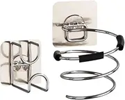 OSOLADY 1Set No Drilling Hair Dryer Rack Stainless Steel Hair Dryer Holder for Bathroom Wall Mounted Washbasin Stand Space Saving Storage Sleek Silver Design