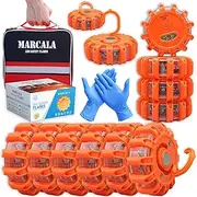 MARCALA Emergency Flares for Cars 12-Pack | Roadside Emergency Car Kit with Flares | Roadside Safety Discs | LED Safety Flare Emergency Lights | Complete Safety Disc Kit | Seen from a Mile Away
