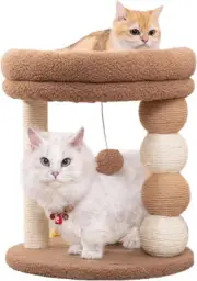 Small Cat Tree for Indoor Cats with Large Cozy Plush Top Perch, Natural Sisal Sc