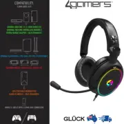 4Gamers C6-100 Universal Wired LED Gaming Headset - Black/RGB