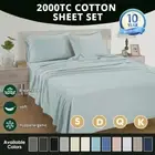 2000TC Pure Cotton Sheet Set Flat&Fitted&Pillowcase Single/Double/Queen/King Bed