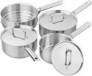 [Tala] Performance 3 Piece Stainless Steel Cookware Set with Free Long Handled Multi Steamer. 16cm, 18cm and 20cm Saucepans with Superior Grade Stainless Steel Lids, Ideal for All hob Types