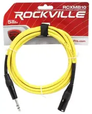 Rockville RCXMB10Y 10' Male REAN XLR to 1/4'' TRS Cable Yellow 100% Copper