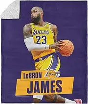 Northwest NBA Los Angeles Lakers Lebron James Silk Touch Sherpa Throw Blanket, Cozy for All Seasons, Lightweight for Couch, Sofa, Boys Girls Bedding, 50 x 60 inches