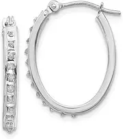 [Diamond2Deal] Women's 14k White Gold Diamond Oval Hinged Hoop Earrings (19x2mm)