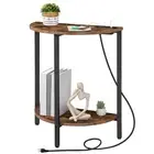 Side Table with Charging Station, 2-Tier Half Round End Table, Small Half Moo...
