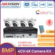Hikvision 4CH 4POE NVR Outdoor Security CCTV System 8MP ColorVu POE Camera MIC