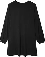 [Aosufei] Women's Casual Flutter High Waist Dress Puff Sleeve Crewneck Dress Loose Tiered Midi Dresses