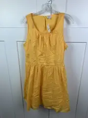 NWT J Crew Factory Size 10 Pineapple Embroidered Mini Dress Yellow Gold Pockets