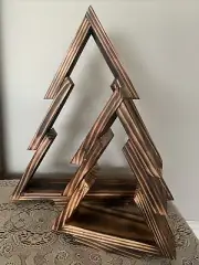 Hand Crafted Wooden Rustic Christmas Tree Decoration Set of 2