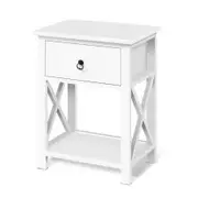 Artiss 2 X Bedside Table 1 Drawer with Shelf - EMMA White