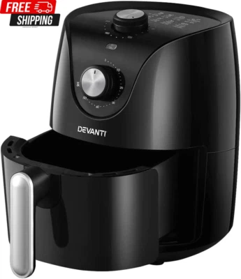 Devanti Air Fryer, 2.5L 1200W Stainless Steel Airfryer Electric Cooker Deep Frye