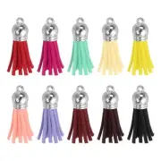 48Pcs Leather Tassel Keychain Charm Bulk(1.5 Inch), Multicolor/Silver Cap