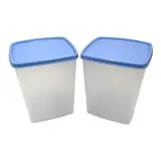 Tupperware Square Round Freezer Safe Containers 6 Cup Set of 2 Vintage Blue