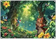 Luminora 7x5ft Enchanted Forest Squirrel Backdrop Trees Sunshine Butterflies Birds Background Birthday Party Baby Shower Decorations Photo Banner Props Booth