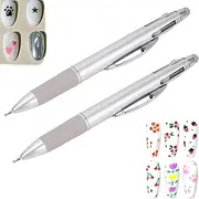 5 In 1 Nail Dotting Pen, Press Type Dotting Tool, Nail Art with Ballpoint Pen, Press Type Ballpoint Design with Size Marking & Pressing Head, for Professional N-ail Artists (#2pcs)