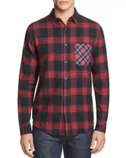 Sovereign Code Men's Local Legend Mixed-Print Flannel Reg-Fit Shirt Black/Red-XL
