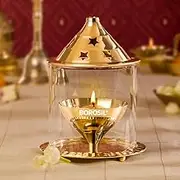 Borosil Akhand Diya Brass Small Size 7.2 cm x 7.2 cm x 10.3 cm