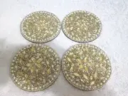 Gold Round Coasters Set Of 4 In Holder New No Tag Christmas Holiday Everyday