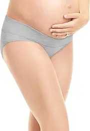 [Playtex] Women's Maternity Fold Down Modern Brief Panties 3-Pack, Crystal Grey Heather/Cafe Blue Lait/Black, XX-Large