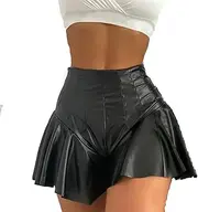 [ABAFIP] Womens Ruffle Shiny Rave Dance Booty Shorts High Waist Metallic Mini Hot Pants Stage Pole Dance Yoga Bikini Bottoms