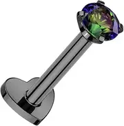 [Pierced Owl] 16GA ASTM F-136 Implant Grade Titanium Internally Threaded CZ Crystal Top with Heart Shaped Flat Back Stud