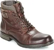[JACK & JONES] Men's Jfwalbany Leather Brown Stone STS Biker Boots, Brown