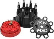 MSD Distributor Cap and Rotor Kits, Male/HEI, Black Cap