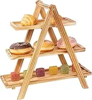 3-Tier Cake Stand Wood Tiered Tray for Food Dessert & Cake Display, Portable Foldable Cupcake Stand for Candy Cupcake Donut