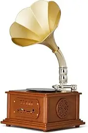 Bluetooth Record Player, Vintage Turntable Vinyl Record Player with Speakers/CD/Cassette Tape/FM Radio/USB & Encording/SD Card/Aux in Record Player(Brown)