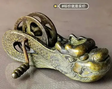 古玩雜項收藏大號銅墨斗木工拉線木豆復古古代木匠工具雜項收藏1入| 銀