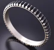 Silver Navajo Handmade Mountains Bangle Bracelet by Leander Tahe 4F10C
