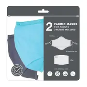 2pc Milleni 22.5cm Cotton Washable/Reusable Cloth Face Masks w/ Filter Grey/Blue