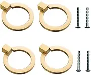 EFGTEK 5cm*4.5cm Solid Brass Ring Pulls,6 Pcs Premium Golden Brass Ring Knobs for Dresser Drawer Furniture Hardware Wardrobe Door Handles (6)