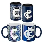AFL Metallic Coffee Cup And Can Cooler Set - Carlton Blues - Mug Stubby